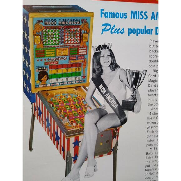 Miss America Pinball FLYER Original 1975 Bingo Game Art Pretty Lady Seated - Picture 7 of 7